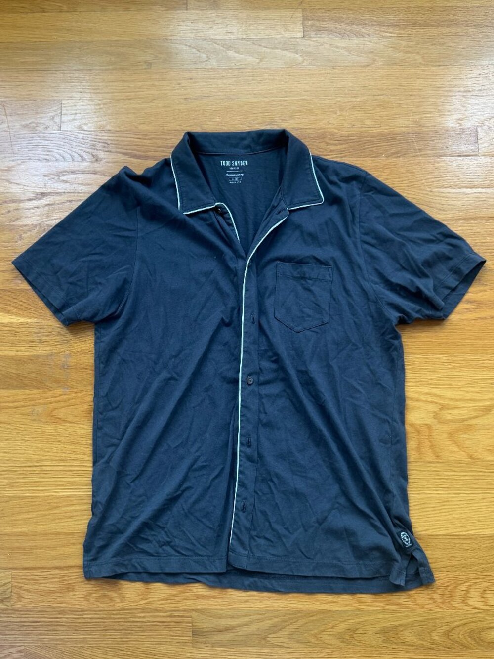 Todd Snyder Premium Jersey Camp Collar Shirt in Black — Made in USA — Large